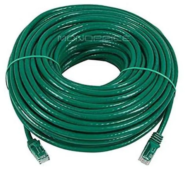 Main image of Monoprice Cat6 100ft Green Patch Cable UTP 24AWG 550MHz Pure Bare Copper Snagless RJ45 Flexboot Series Ethernet Cable- Pack of 1