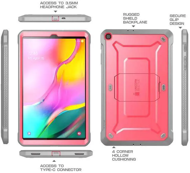 Alt view image 5 of 5 - SUPCASE for Galaxy Tab A 10.1 Case with Screen Protector (Unicorn Beetle Pro), [Built-in Stand] Full-Body Rugged Heavy Duty Protective Tablet Cover for Samsung Galaxy Tab A 10.1 (2019), Pink