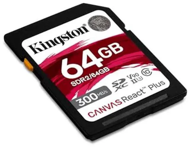 Alt view image 2 of 5 - Kingston Canvas React Plus 64GB SD Card | SDXC UHS-II | 300R/260W U3 V90 | Full HD/4K/8K | SDR2/64GB