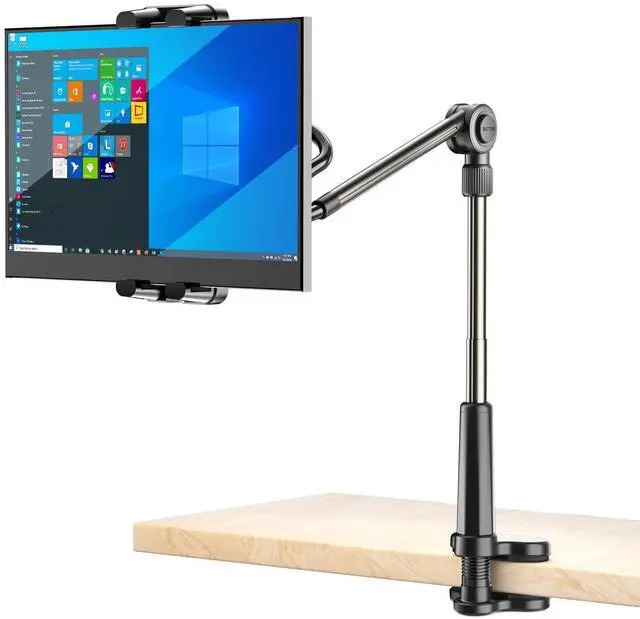 Main image of LenTok Foldable Desk Tablet Mount for iPad Portable Monitor 4.7-15.6'', Long Gooseneck Tablet Arm Holder, Table Tripod with Clamp Compatible with Surface Pro, All iPad Pro 12.9