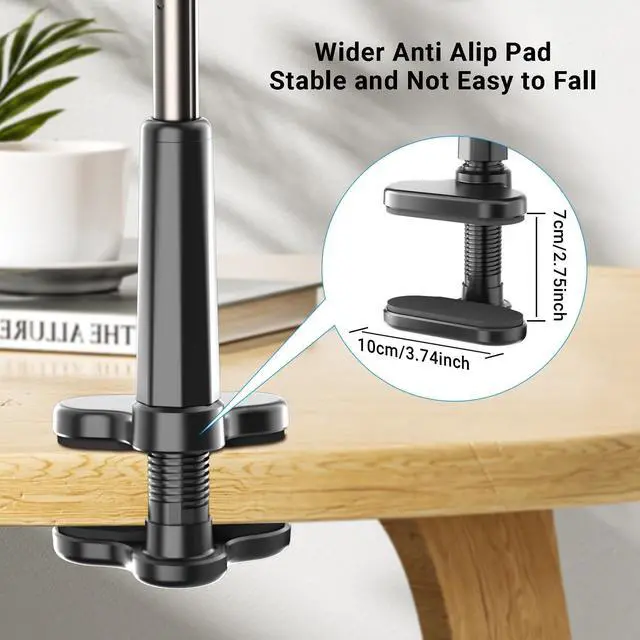 Alt view image 3 of 5 - LenTok Foldable Desk Tablet Mount for iPad Portable Monitor 4.7-15.6'', Long Gooseneck Tablet Arm Holder, Table Tripod with Clamp Compatible with Surface Pro, All iPad Pro 12.9