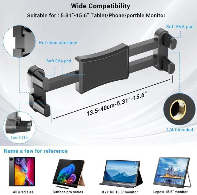 Alt view image 2 of 5 - LenTok Foldable Desk Tablet Mount for iPad Portable Monitor 4.7-15.6'', Long Gooseneck Tablet Arm Holder, Table Tripod with Clamp Compatible with Surface Pro, All iPad Pro 12.9