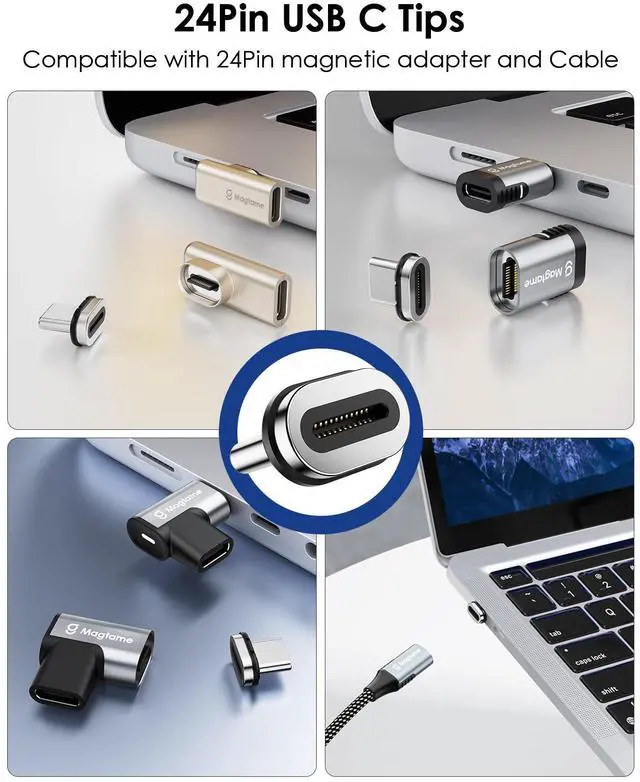 Alt view image 5 of 5 - 240W Magnetic Right Angle Adapter with 24Pin 4Pack Type-C Tips