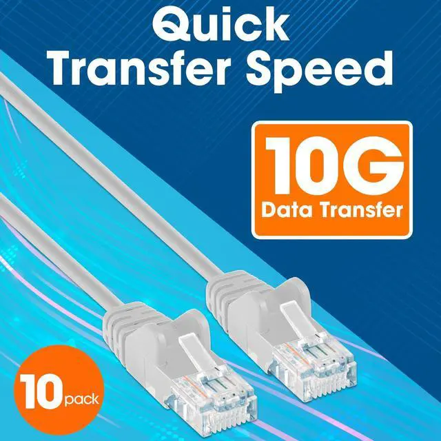 Alt view image 3 of 5 - Intellinet Slim Cat6 Ethernet Network Patch Cable - 10-Pack - 10Gbps & 250MHz, Snagless Boot, 30AWG Pure Bare Copper Wire, Gold-Plated Contacts, Lifetime Mfg Warranty - 7ft, 10 Pack, White