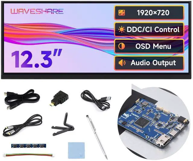 Main image of waveshare 12.3inch Capacitive Touch Display, in-Cell Technology, 1920x720, Compatible with Raspberry Pi 5/4B/3B/Zero/Zero W/Zero 2W/Pico/Pico, Supports Windows/Jetson Nano/TX2/Xavier NX/Orin