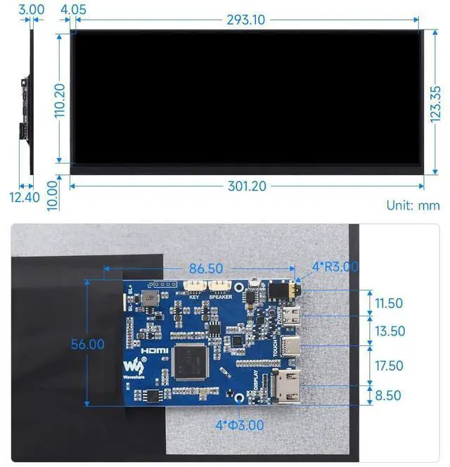 Alt view image 3 of 5 - waveshare 12.3inch Capacitive Touch Display, in-Cell Technology, 1920x720, Compatible with Raspberry Pi 5/4B/3B/Zero/Zero W/Zero 2W/Pico/Pico, Supports Windows/Jetson Nano/TX2/Xavier NX/Orin
