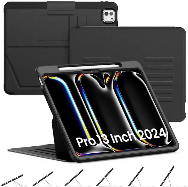 Main image of Timecity Case for iPad Pro 13 Inch 2024 (M4) 7th Genaration Case, Strong Magnetic with 6 Angle Stand, Auto Sleep/Wake, Upgrade PU Leather Cover for iPad Pro13 2024, Black