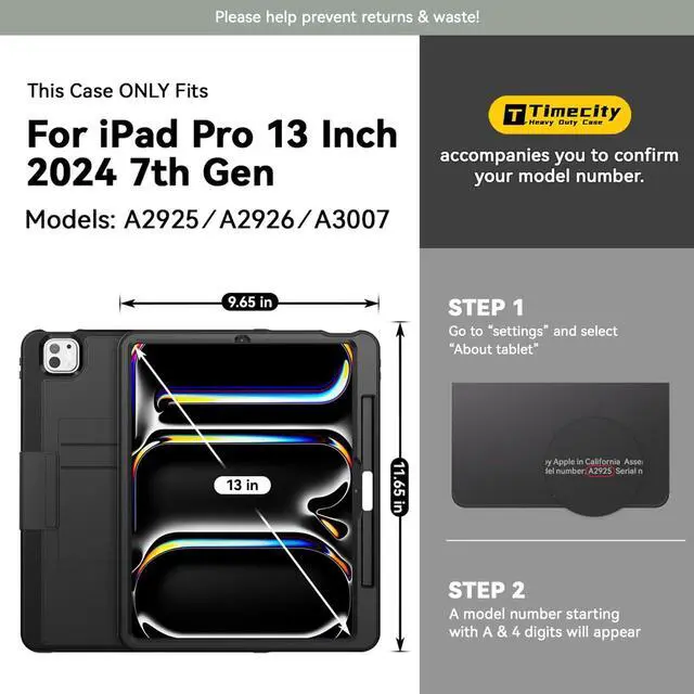 Alt view image 2 of 5 - Timecity Case for iPad Pro 13 Inch 2024 (M4) 7th Genaration Case, Strong Magnetic with 6 Angle Stand, Auto Sleep/Wake, Upgrade PU Leather Cover for iPad Pro13 2024, Black