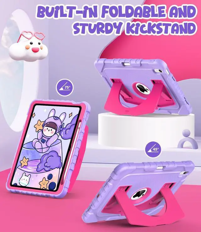Alt view image 3 of 5 - OKP Case for iPad 11-inch (A16) 2025 & iPad 10th Generation 10.9 inch 2022 with Pencil Holder and Stand for Kids Girls Boys (1* Purple+Hot Pink Case + 1* Black Case)