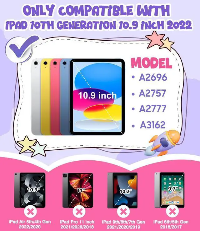 Alt view image 2 of 5 - OKP Case for iPad 11-inch (A16) 2025 & iPad 10th Generation 10.9 inch 2022 with Pencil Holder and Stand for Kids Girls Boys (1* Purple+Hot Pink Case + 1* Black Case)