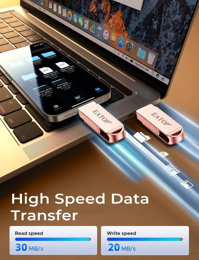 Alt view image 3 of 5 - EATOP 512GB Flash Drive Intended for iPhone iPad, Memory Stick Storage for Photos and Videos Backup, Compatible with iPhone iPad Android PC, Plug and Play, No Application Required (Rose Gold)