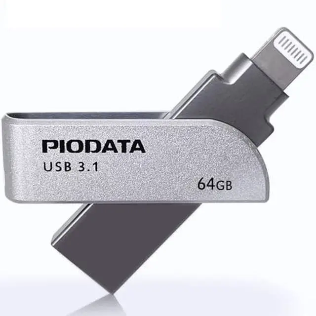 Main image of PioData iXflash 64GB iPhone iPad Flash Drive USB 3.0 Apple MFi Certified Lightning Connector, External Storage Memory Expansion for iOS Devices, Windows and Mac, Gray,(IXF-64-SG