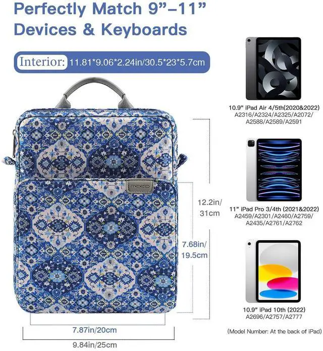 Alt view image 2 of 5 - MoKo 9-11 Inch Tablet Sleeve Bag Handle Carrying Case with Shoulder Strap Fits 11inch iPad Air M3, iPad A16 2025, iPadPro 11", iPad109/8/7th Gen 10.2, Air 5/4th 10.9, Tab S8/S9 11", Blue Bohemia
