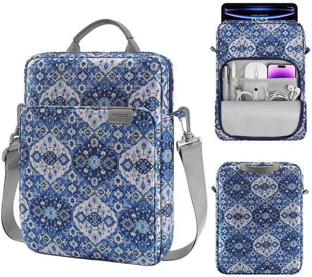 Main image of MoKo 9-11 Inch Tablet Sleeve Bag Handle Carrying Case with Shoulder Strap Fits 11inch iPad Air M3, iPad A16 2025, iPadPro 11", iPad109/8/7th Gen 10.2, Air 5/4th 10.9, Tab S8/S9 11", Blue Bohemia