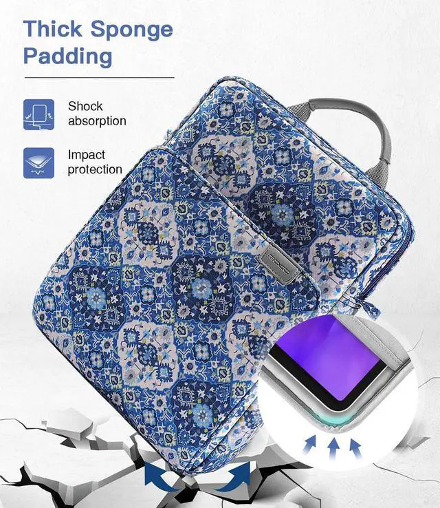 Alt view image 4 of 5 - MoKo 9-11 Inch Tablet Sleeve Bag Handle Carrying Case with Shoulder Strap Fits 11inch iPad Air M3, iPad A16 2025, iPadPro 11", iPad109/8/7th Gen 10.2, Air 5/4th 10.9, Tab S8/S9 11", Blue Bohemia