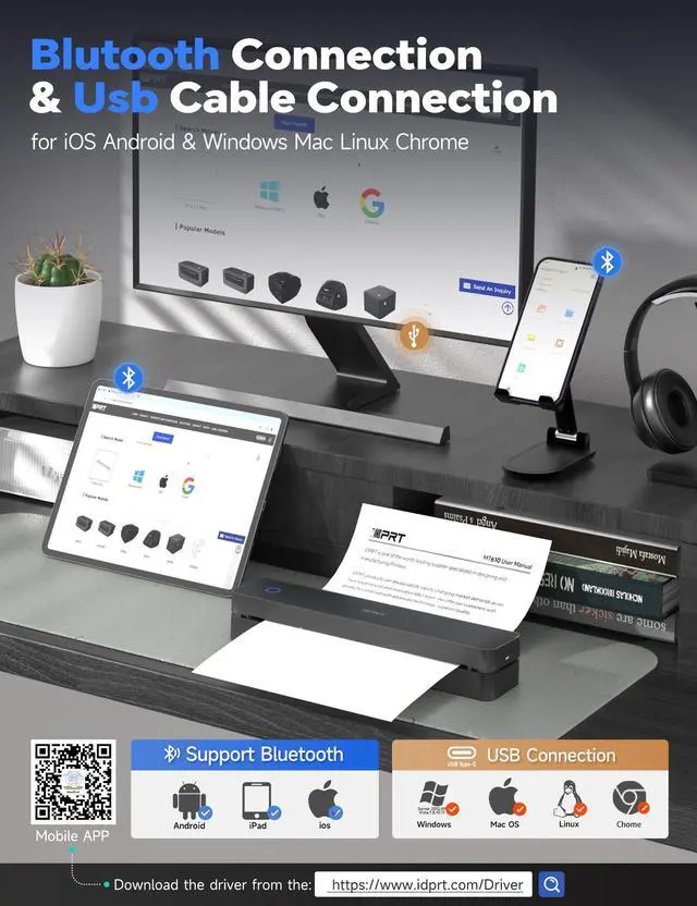 Alt view image 2 of 5 - iDPRT MT610 Pro Portable Thermal Printer + 200 Pcs Thermal Paper