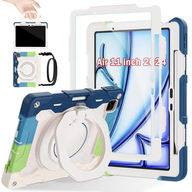 Main image of ROISKIN for iPad Air 11 inch Case (M3 2025/M2 2024)/ Air 6th Generation for Kids with HD Screen Protector, 360 Rotating Kickstand, Shoulder Strap, Pen Holder, Heavy Duty Military Case for iPad Air 11