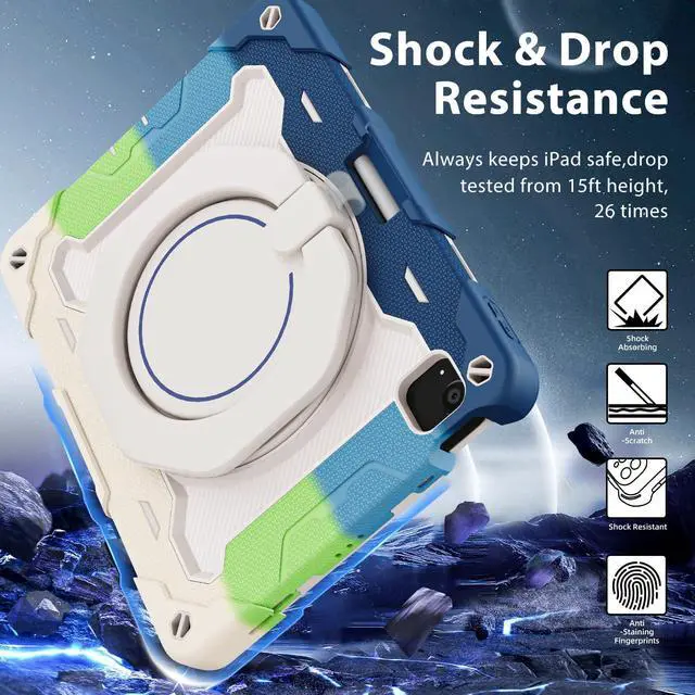Alt view image 5 of 5 - ROISKIN for iPad Air 11 inch Case (M3 2025/M2 2024)/ Air 6th Generation for Kids with HD Screen Protector, 360 Rotating Kickstand, Shoulder Strap, Pen Holder, Heavy Duty Military Case for iPad Air 11
