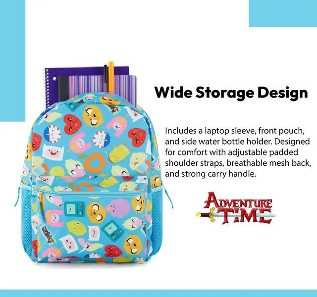 Alt view image 4 of 5 - Adventure Time Classic Cartoon Backpack: Fin and Jake Allover Print Backpack by Cartoon Network - Light Blue