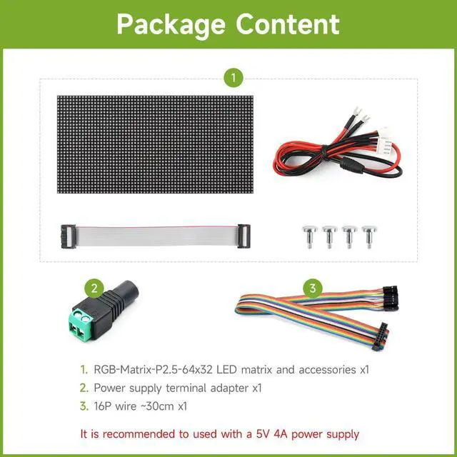 Alt view image 2 of 5 - Waveshare RGB Full-Color LED Matrix Panel, 2.5mm Pitch, 64x32 Pixels, Adjustable Brightness, Compatible with Raspberry Pi 5/4B/3B/Zero/Zero W/Zero 2W/Pico/Pico W/Pico WH