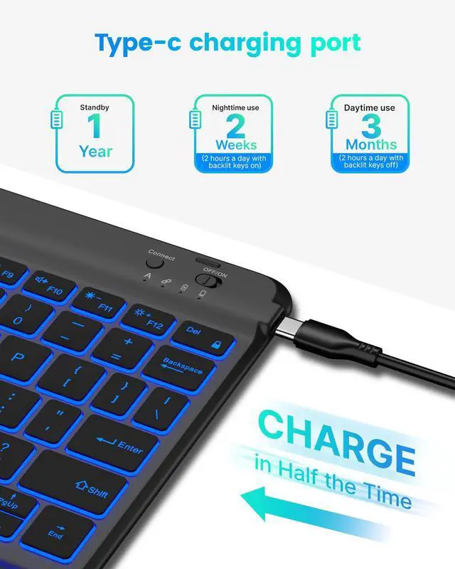 Alt view image 5 of 5 - typecase Folio Keyboard Case for iPad 10th Gen 10.9 inch (2022) and iPad 11th (A16, 2025), Magnetic Wireless Detachable Keyboard, 7-Color Backlight, Thin & Light, Pencil Holder - Black