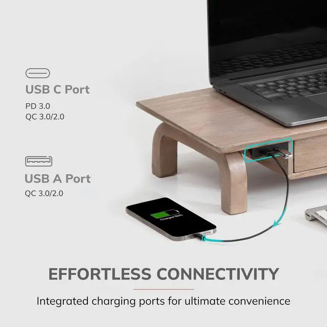 Alt view image 3 of 5 - Anji Mountain Monitor Stand - Desktop Organizer & Laptop Riser, Ergonomic Monitor Riser, Space-Saving Monitor Stand for Desk, Durable Construction, Easy Assembly, Ideal for Home & Office,Biscotti