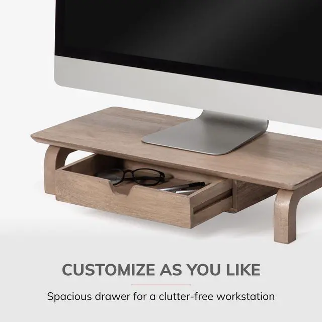 Alt view image 4 of 5 - Anji Mountain Monitor Stand - Desktop Organizer & Laptop Riser, Ergonomic Monitor Riser, Space-Saving Monitor Stand for Desk, Durable Construction, Easy Assembly, Ideal for Home & Office,Biscotti