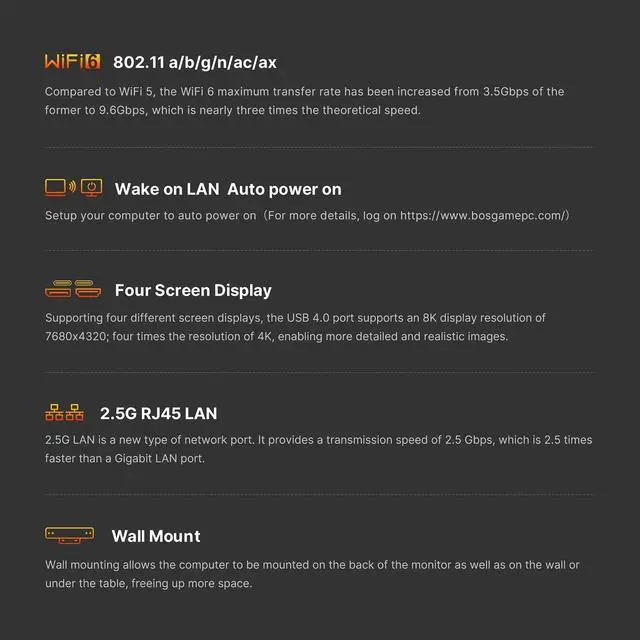 Alt view image 5 of 5 - BOSGAME M2 Mini PC, AMD Ryzen 9 7940HS Processor Mini Computer(8C/16T, up to 5.2GHz) 32GB DDR5, 1TB M.2 SSD, Quad Display Desktop Gaming PC, Dual LAN, WiFi 6E, BT 5.2