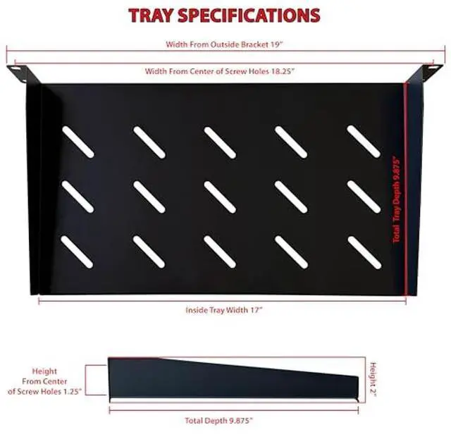 Alt view image 2 of 5 - 1U Universal Vented Server Rack Shelf - 10" Deep Cantilever Tray for 19" Format Server Racks, Network Cabinets 10" Deep Enclosure (Includes Mounting Hardware) - 2 Pack