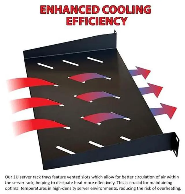 Alt view image 3 of 5 - 1U Universal Vented Server Rack Shelf - 10" Deep Cantilever Tray for 19" Format Server Racks, Network Cabinets 10" Deep Enclosure (Includes Mounting Hardware) - 2 Pack