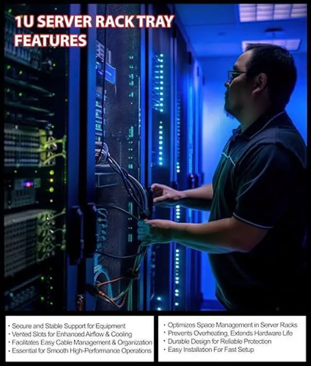 Alt view image 5 of 5 - 1U Universal Vented Server Rack Shelf - 10" Deep Cantilever Tray for 19" Format Server Racks, Network Cabinets 10" Deep Enclosure (Includes Mounting Hardware) - 2 Pack