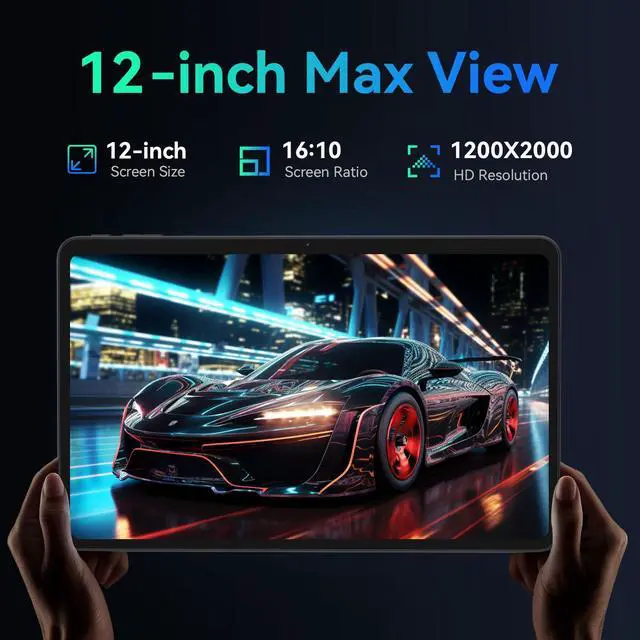Alt view image 3 of 5 - Android 15 Tablet, 12 inch Tablet with 20GB RAM 128GB ROM 2TB Expand, Octa-Core Processor, 1200 * 2000,2K Display, 8000mAh, GPS, WiFi 5, Dual Camera, BT5.0, Widevine L1, Google Tablets