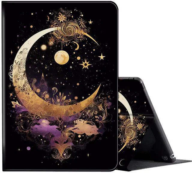 Main image of FUYOCWE for Fire HD 10 Tablet Case (13th Generation,2023 Release,10.1"), PU Leather Multi-Angle Folding Stand Smart Flip Cover for  Kindle Fire HD 10 13th Gen-Gold Moon Star