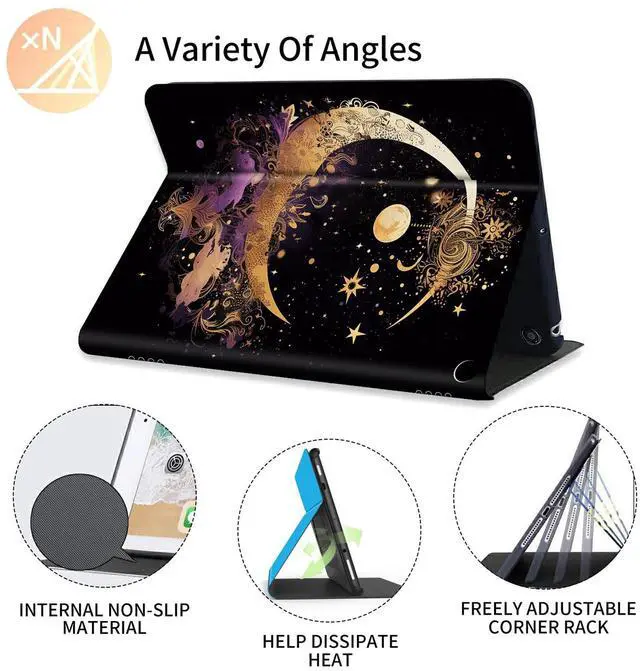 Alt view image 5 of 5 - FUYOCWE for Fire HD 10 Tablet Case (13th Generation,2023 Release,10.1"), PU Leather Multi-Angle Folding Stand Smart Flip Cover for  Kindle Fire HD 10 13th Gen-Gold Moon Star