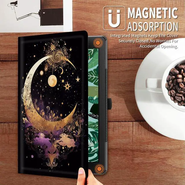 Alt view image 4 of 5 - FUYOCWE for Fire HD 10 Tablet Case (13th Generation,2023 Release,10.1"), PU Leather Multi-Angle Folding Stand Smart Flip Cover for  Kindle Fire HD 10 13th Gen-Gold Moon Star