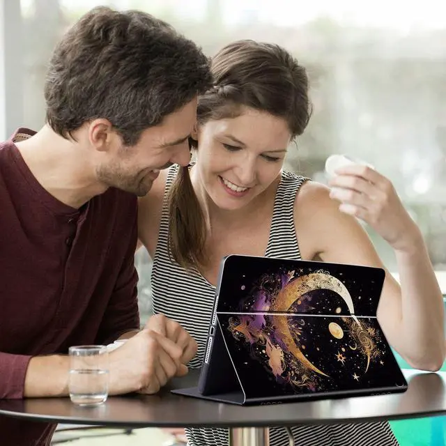 Alt view image 3 of 5 - FUYOCWE for Fire HD 10 Tablet Case (13th Generation,2023 Release,10.1"), PU Leather Multi-Angle Folding Stand Smart Flip Cover for  Kindle Fire HD 10 13th Gen-Gold Moon Star