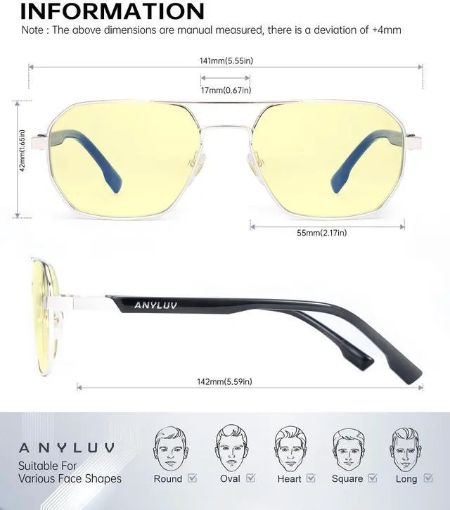Alt view image 4 of 5 - ANYLUV Blue Light Glasses for Woman/Men, Blue Light Blocking Glasses Women Computer Gaming Glasses for Eye Protection