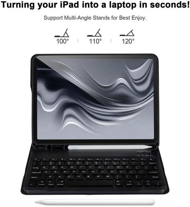 Alt view image 4 of 5 - APHBZGE Keyboard Case for iPad Pro 11'' (4th/3rd/2nd/1st Gen), iPad Air 5th/4th Gen, Detachable Bluetooth Keyboard with Pencil Holder, Black