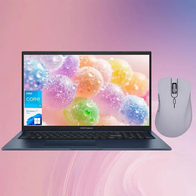 Main image of ASUS Vivobook 17.3 FHD Daily Laptop, Intel Core i3-1215U, Intel UHD Graphics, 36GB RAM, 2TB SSD, HDMI, Webcam, Wi-Fi, Windows 11 Home, Blue, Bundle with Thunderobot ML101 Purple Wireless Mouse