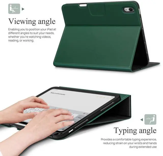 Alt view image 4 of 5 - auaua Case for iPad Air 11 Inch M3/M2 (2025/2024), iPad Air 5th/4th Generation (2022/2020), with Pencil Holder and Pocket, Typing Angle Muti-Stand Magnetic Closure Auto Sleep/Wake (Green)