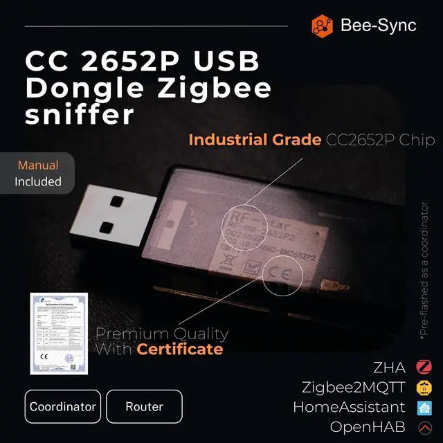 Alt view image 2 of 5 - Bee-Sync, Zigbee 3.0 USB Dongle Plus Gateway, Universal Zigbee USB Gateway with Antenna for Home Assistant, Smart Home, Open HAB etc, Wireless Zigbee 3.0 USB Adapter(1 Pack)