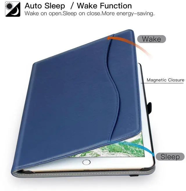 Alt view image 4 of 5 - Ztotop Case for iPad Pro 12.9 Inch 2017/2015 (Old Model,1st & 2nd Gen), Premium Leather Folding Stand Folio Cover with Auto Wake/Sleep, Document Card Slots and Multiple Viewing Angles, Navy Blue