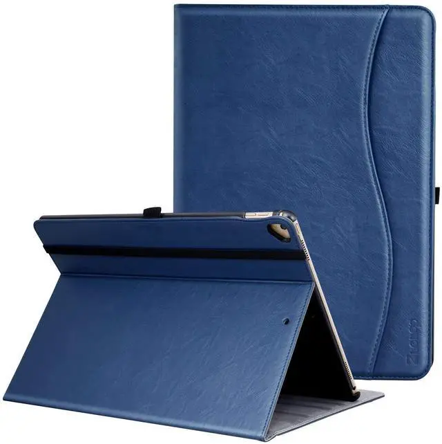 Main image of Ztotop Case for iPad Pro 12.9 Inch 2017/2015 (Old Model,1st & 2nd Gen), Premium Leather Folding Stand Folio Cover with Auto Wake/Sleep, Document Card Slots and Multiple Viewing Angles, Navy Blue