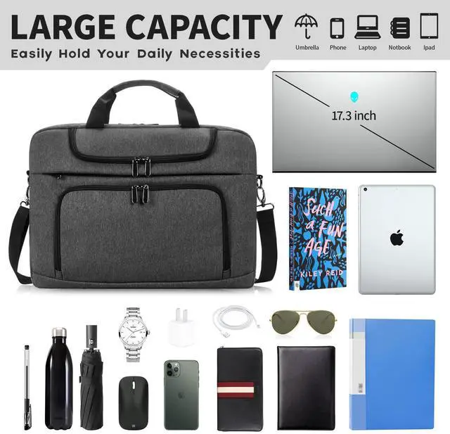 Alt view image 3 of 5 - BERTASCHE Laptop Bag 17.3 inch for Men, Laptop Case Computer Bag for Work Business Trip Laptop Carrying Case w/Shoulder Strap Grey