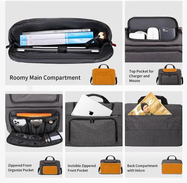 Alt view image 4 of 5 - BERTASCHE Laptop Bag 17.3 inch for Men, Laptop Case Computer Bag for Work Business Trip Laptop Carrying Case w/Shoulder Strap Grey