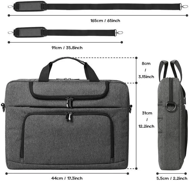 Alt view image 5 of 5 - BERTASCHE Laptop Bag 17.3 inch for Men, Laptop Case Computer Bag for Work Business Trip Laptop Carrying Case w/Shoulder Strap Grey