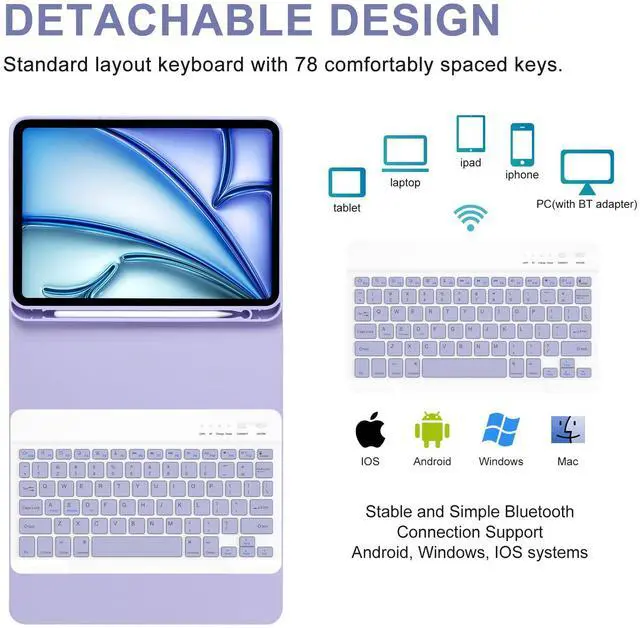 Alt view image 3 of 5 - Besky Keyboard Case for iPad Air 11 inch(M2) 2024 & iPads Air 10.9 inch (5th, 4th Generation) - Wireless Detachable Keyboard- Pencil Holder, with Auto Sleep/Wake Function