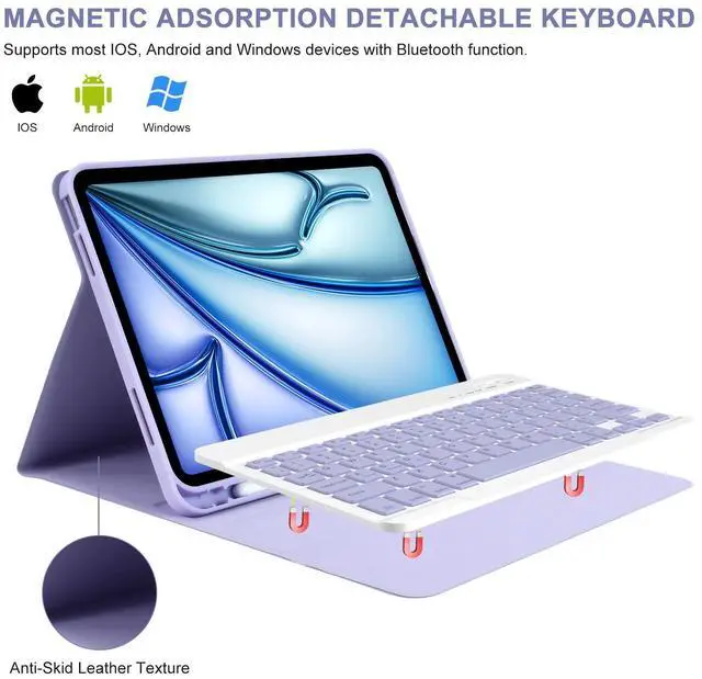 Alt view image 4 of 5 - Besky Keyboard Case for iPad Air 11 inch(M2) 2024 & iPads Air 10.9 inch (5th, 4th Generation) - Wireless Detachable Keyboard- Pencil Holder, with Auto Sleep/Wake Function