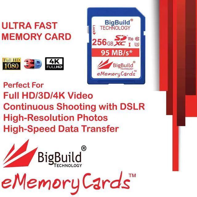 Alt view image 2 of 5 - BigBuild Technology 256GB U3 SDXC Memory Card for Canon EOS R50, Canon EOS R5 Mark II Cameras