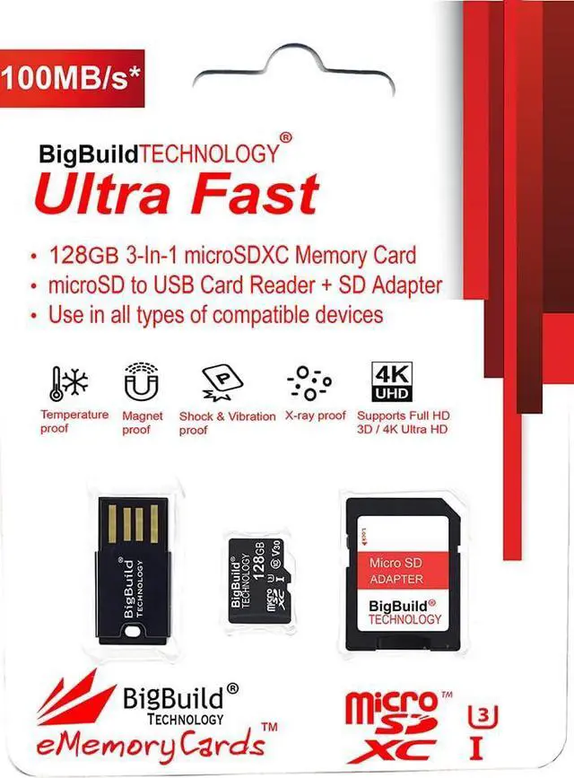 Alt view image 2 of 5 - BigBuild Technology 128GB Ultra Fast 100MB/s U3 Micro SDXC Memory Card for Motorola Moto E13, Moto G Pure Cell Phone